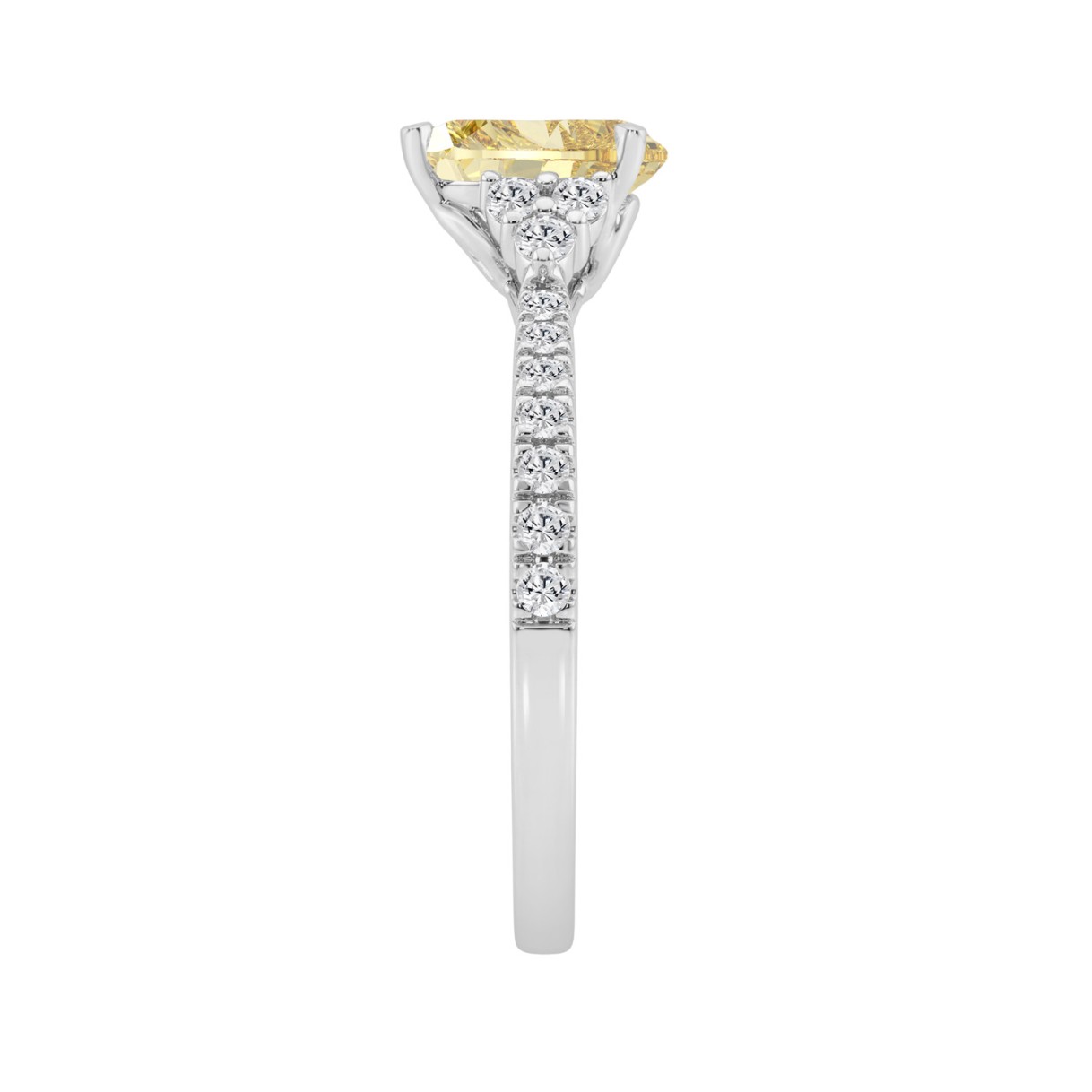 14K White Gold 1.00Ct Pear Cut Yellow Diamond & Round Diamond Ring  3/4Ct Pear Yellow Center Stone, For Women Engagement Ring, Fine Luxury Jewelry (Color F-G Clarity Vs1/Vs2)
