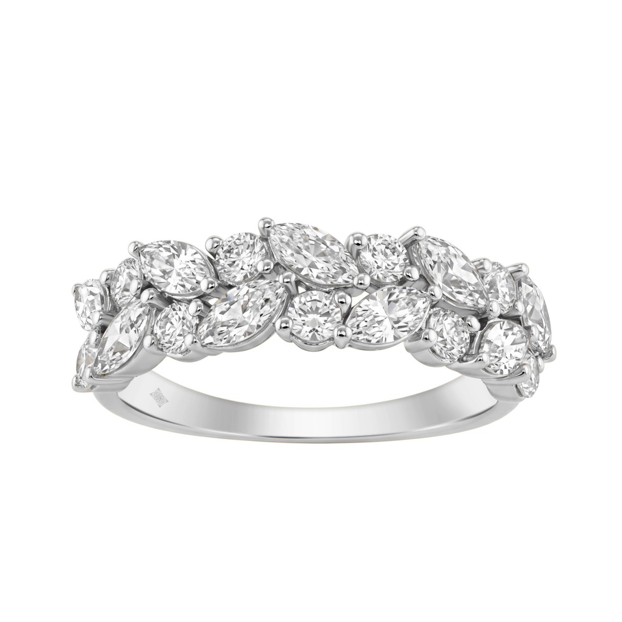 Elegant 14K White Gold 1 1/3Ct Lab Grown Diamond Fashion Ring Alternating Round & Marquise Stones, Ladies Fashion Jewelry (Color F-G -Clarity Vs1/Vs2)