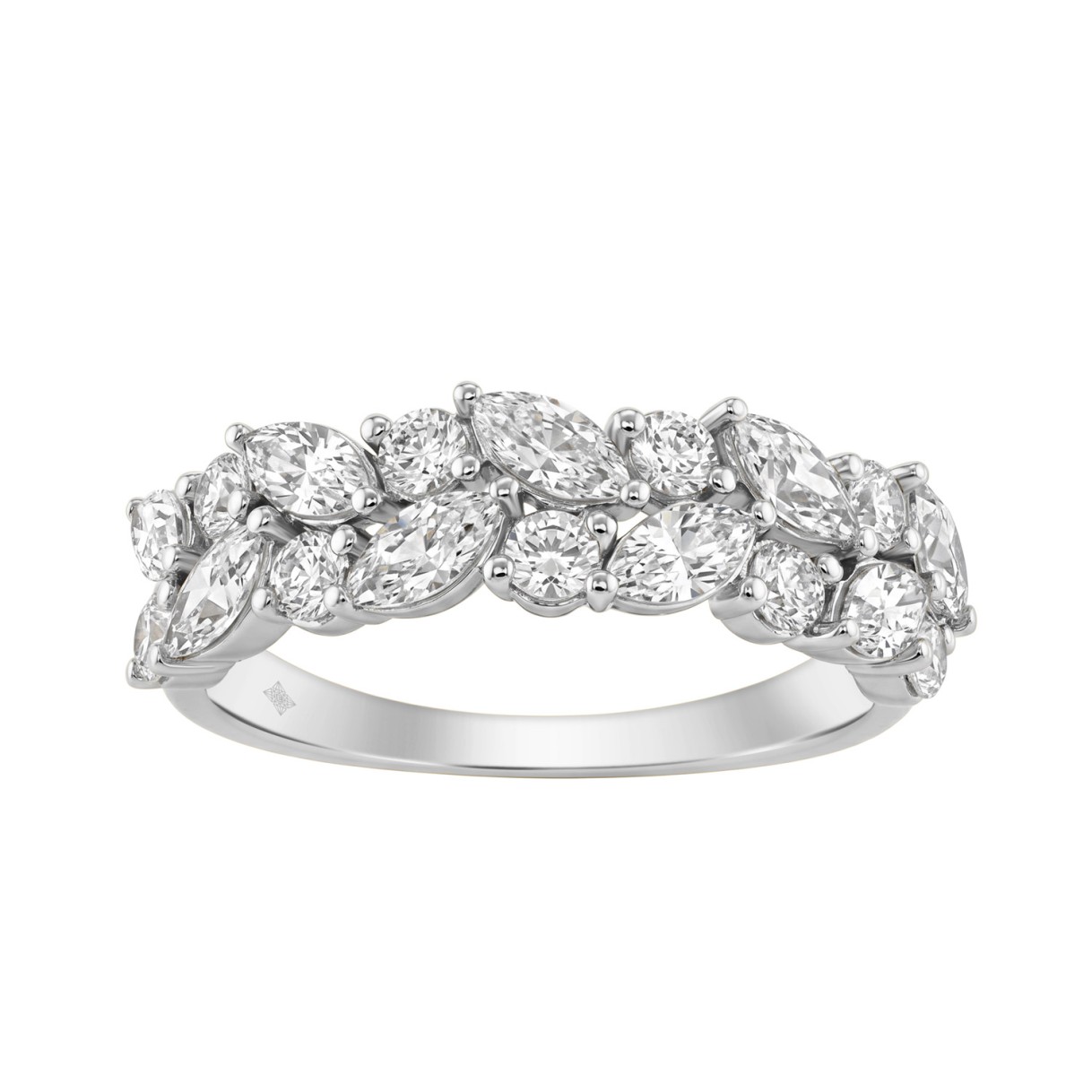 Elegant 14K White Gold 1 1/3Ct Lab Grown Diamond Fashion Ring Alternating Round & Marquise Stones, Ladies Fashion Jewelry (Color F-G -Clarity Vs1/Vs2)