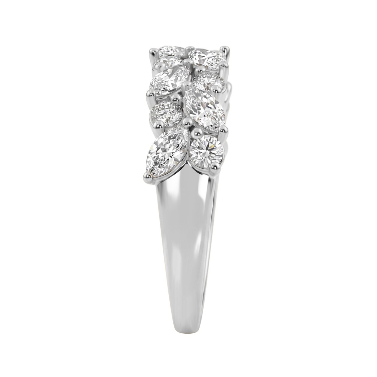 Elegant 14K White Gold 1 1/3Ct Lab Grown Diamond Fashion Ring Alternating Round & Marquise Stones, Ladies Fashion Jewelry (Color F-G -Clarity Vs1/Vs2)