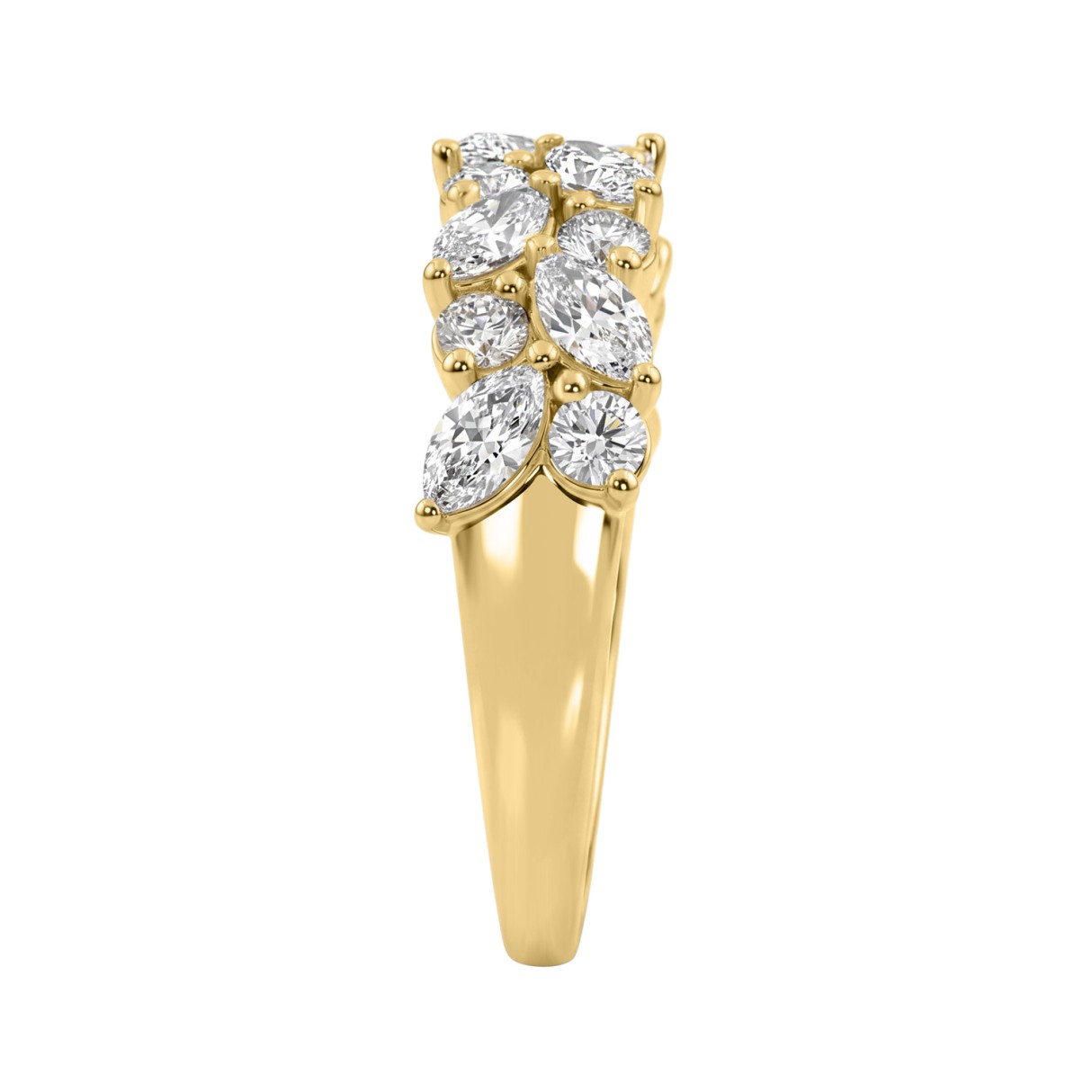 Elegant 14K Yellow Gold 1 1/3Ct Lab Grown Diamond Fashion Ring Alternating Round & Marquise Stones, Ladies Fashion Jewelry (Color F-G -Clarity Vs1/Vs2)