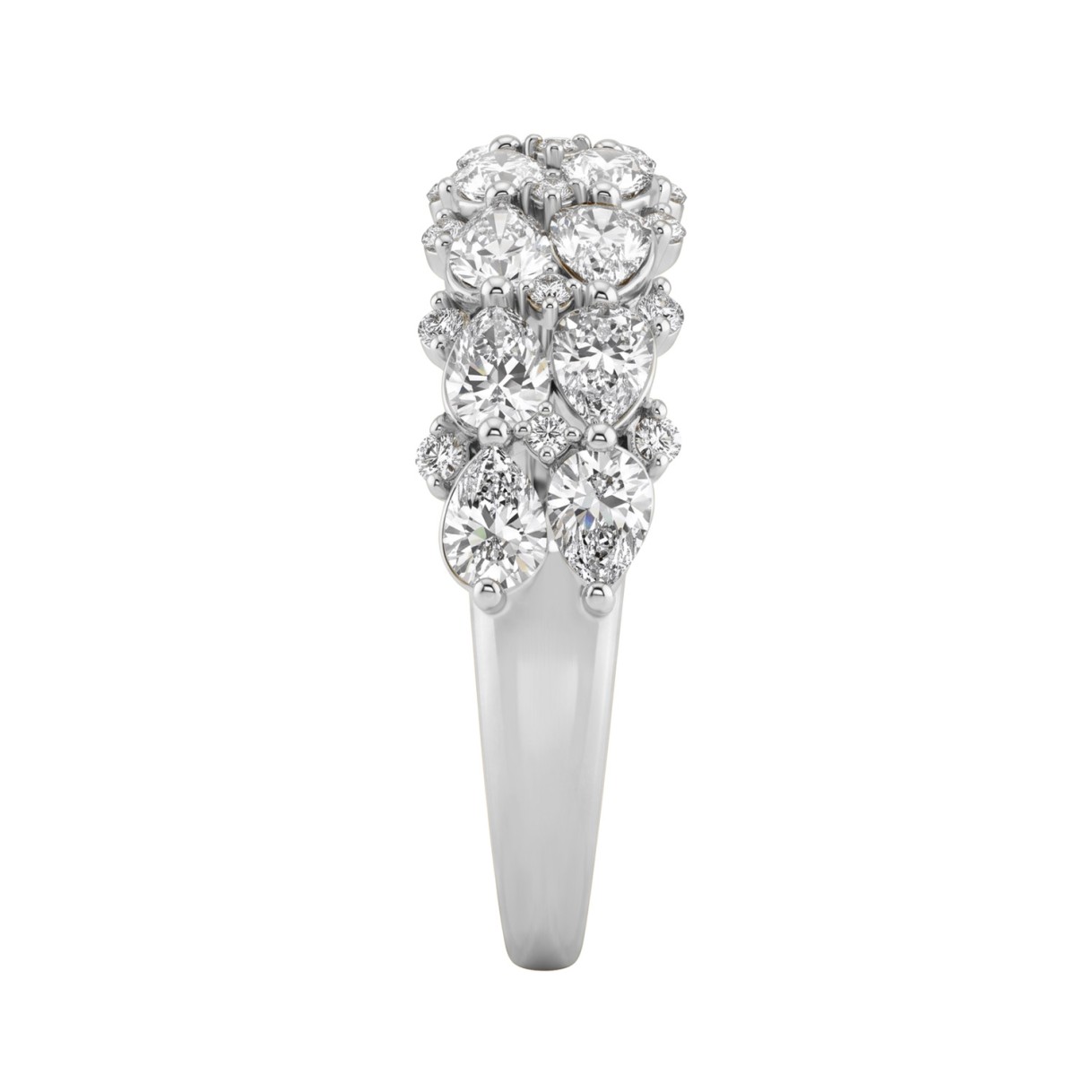 Elegant 14K White Gold 1 3/4Ct Lab Grown Diamond Fashion Ring Alternating Round & Pear Stones, Women Fashion Jewelry (Color F-G -Clarity Vs1/Vs2)