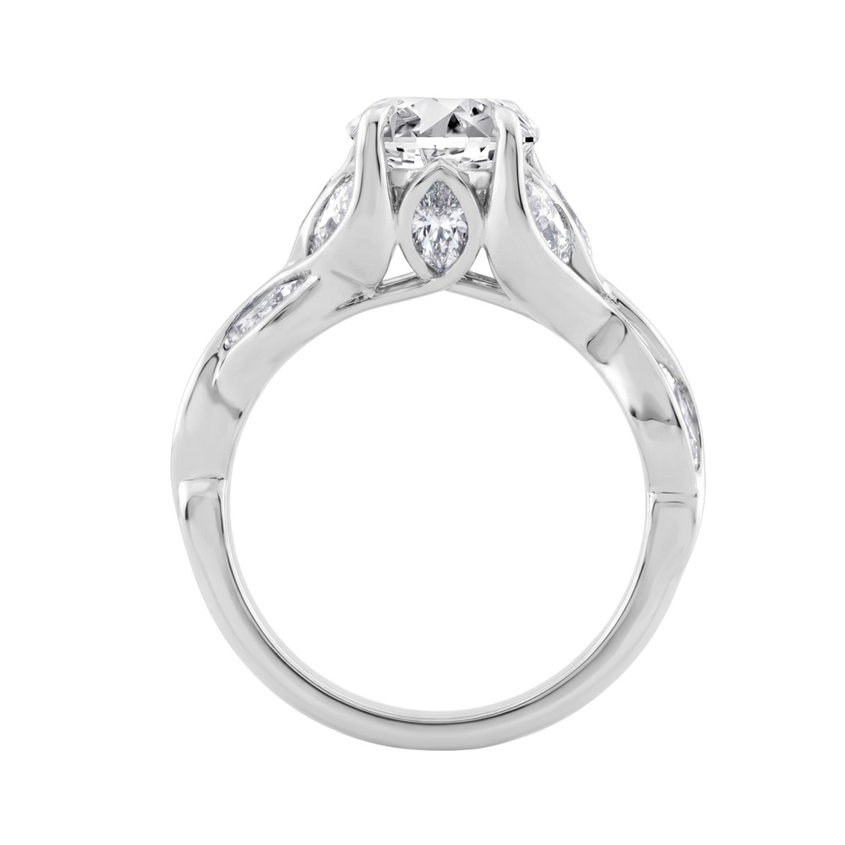 Ladies 14K White Gold 4 1/5Ct Multi-Shape Diamond Engagement Ring Round, Oval & Marquise With Side Stones 3Ct Oval Center Stone (Color F-G -Clarity Vs1/Vs2)