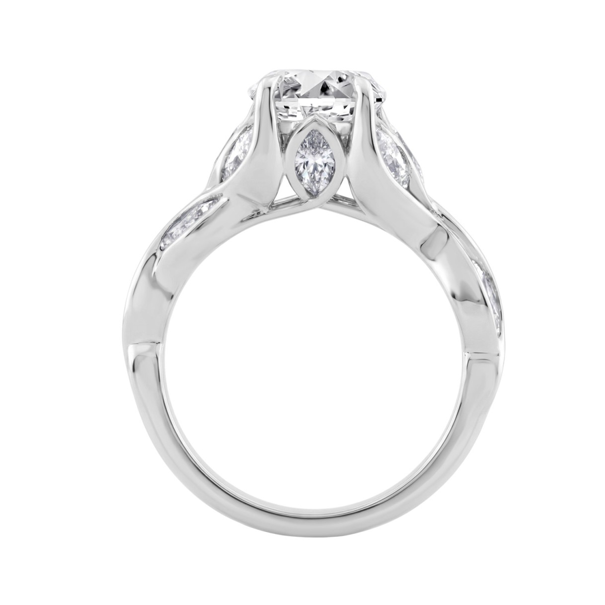 Ladies 14K White Gold 4 1/5Ct Multi-Shape Diamond Engagement Ring Round, Oval & Marquise With Side Stones 3Ct Oval Center Stone (Color F-G -Clarity Vs1/Vs2)