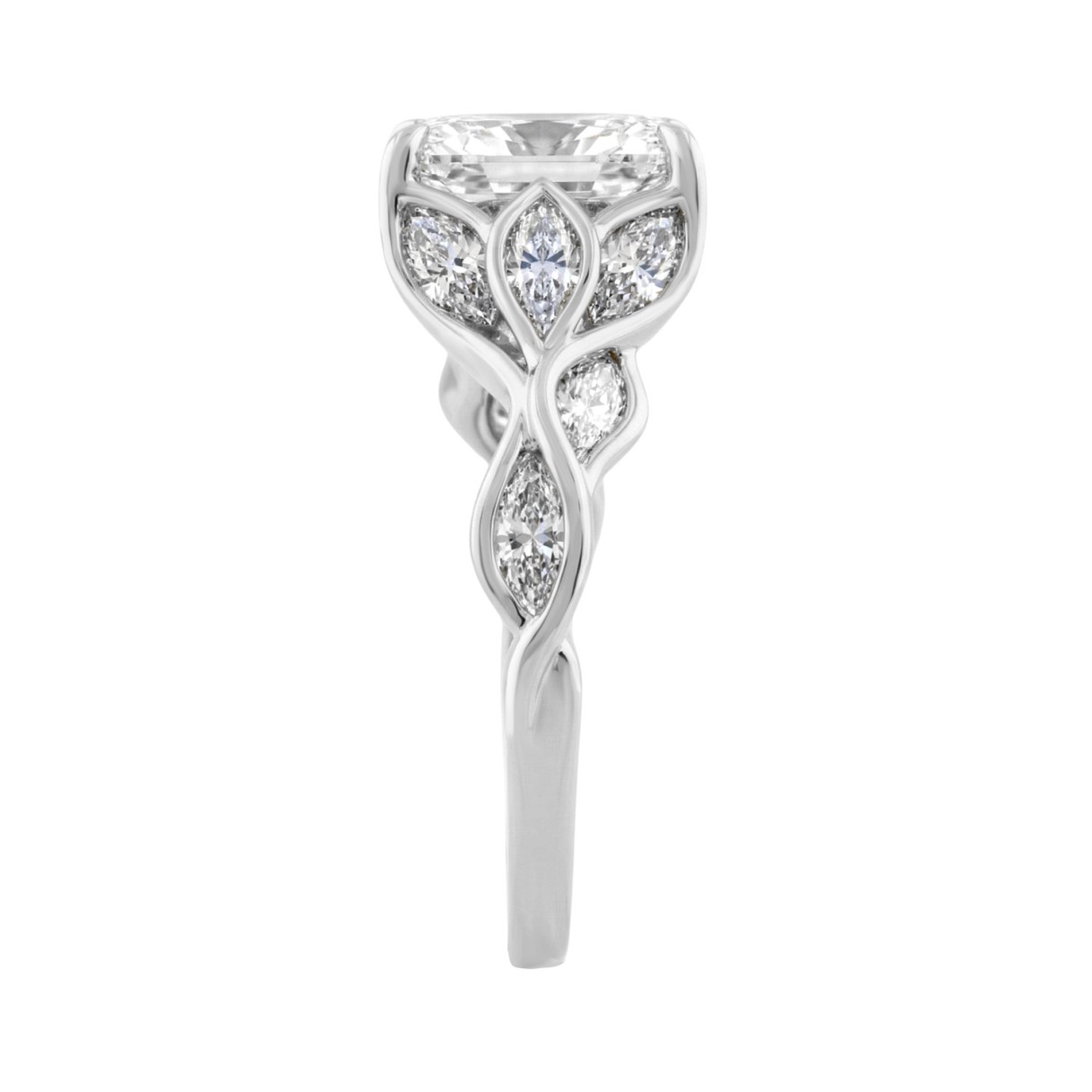 Ladies 14K White Gold 4 1/5Ct Multi-Shape Diamond Engagement Ring Round, Oval & Marquise With Side Stones 3Ct Oval Center Stone (Color F-G -Clarity Vs1/Vs2)