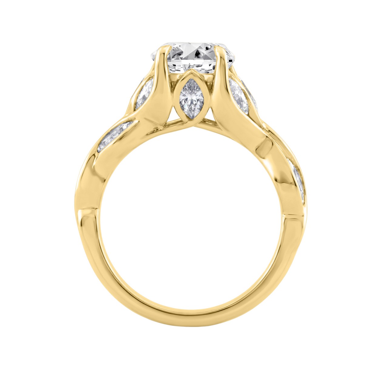 Ladies 14K Yellow Gold 4 1/5Ct Multi-Shape Diamond Engagement Ring Round, Oval & Marquise With Side Stones 3Ct Oval Center Stone (Color F-G -Clarity Vs1/Vs2)