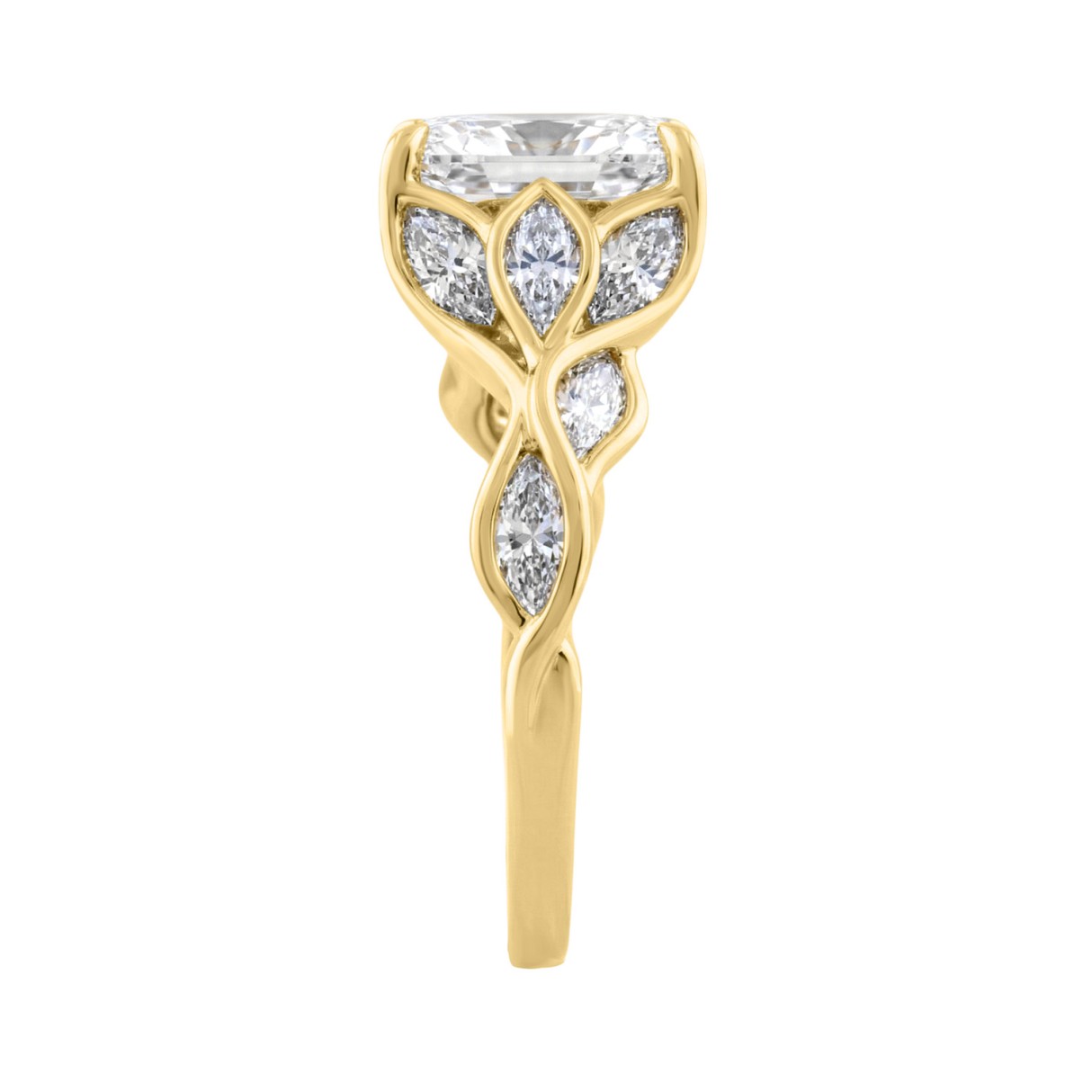 Ladies 14K Yellow Gold 4 1/5Ct Multi-Shape Diamond Engagement Ring Round, Oval & Marquise With Side Stones 3Ct Oval Center Stone (Color F-G -Clarity Vs1/Vs2)
