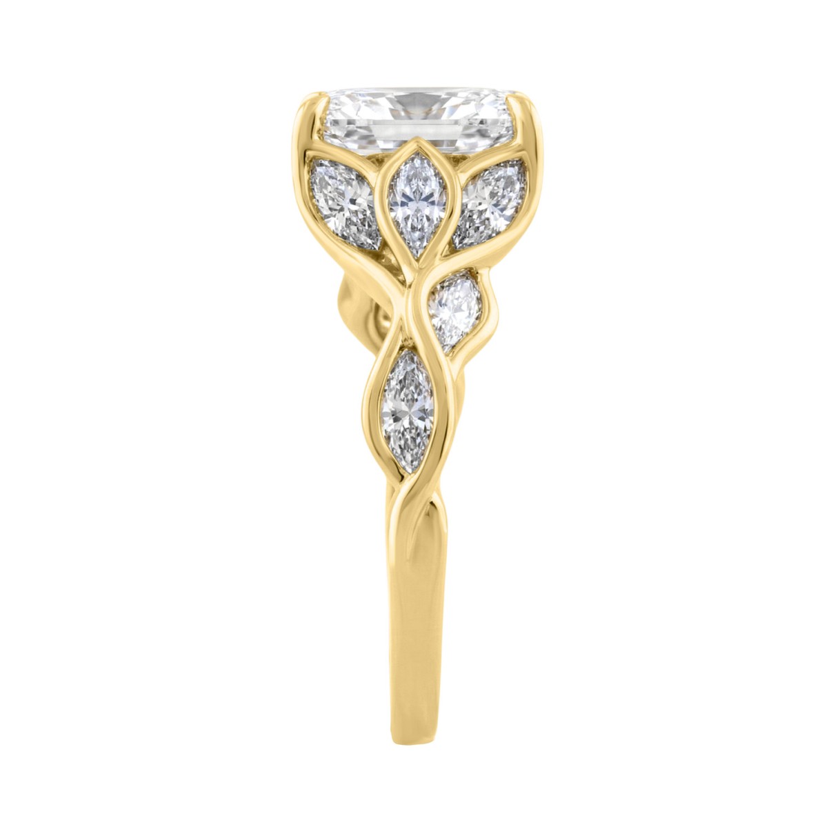 Ladies 14K Yellow Gold 4 1/5Ct Multi-Shape Diamond Engagement Ring Round, Oval & Marquise With Side Stones 3Ct Oval Center Stone (Color F-G -Clarity Vs1/Vs2)
