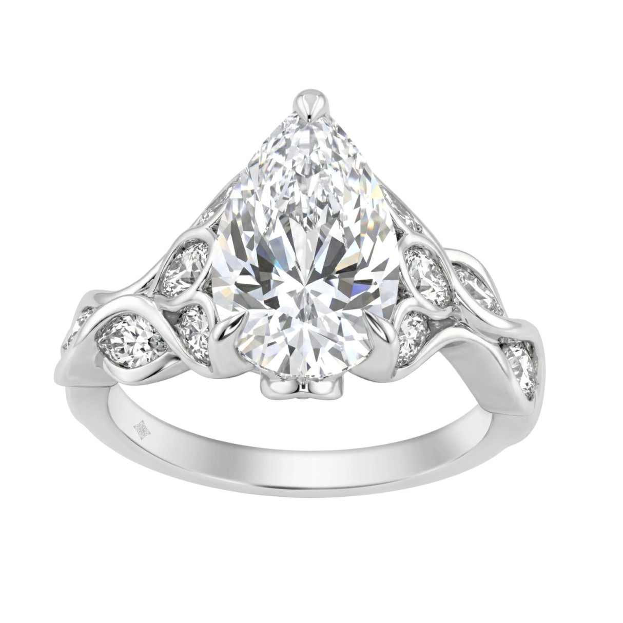 Elegant 14K White Gold 4 1/5Ct Diamond Ring Round, Pear & Marquise With Marquise Side Stones, Women Fashion Ring 3Ct Pear Center Stone (Color F-G -Clarity Vs1/Vs2)