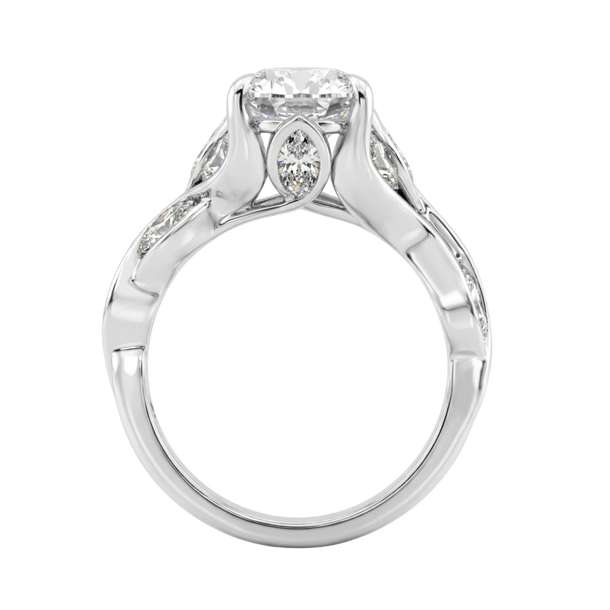 Elegant 14K White Gold 4 1/5Ct Diamond Ring Pear & Marquise With Marquise Side Stones, Women Fashion Ring 3Ct Pear Center Stone (Color F-G -Clarity Vs1/Vs2)