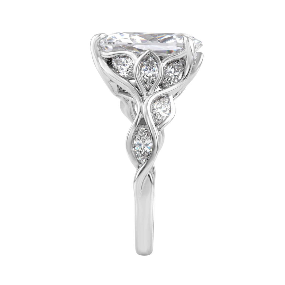 Elegant 14K White Gold 4 1/5Ct Diamond Ring Pear & Marquise With Marquise Side Stones, Women Fashion Ring 3Ct Pear Center Stone (Color F-G -Clarity Vs1/Vs2)