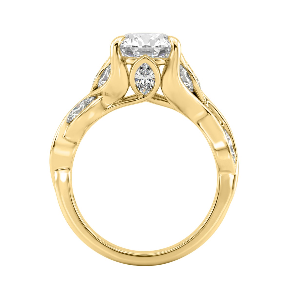 Elegant 14K Yellow Gold 4 1/5Ct Diamond Ring Pear & Marquise With Marquise Side Stones, Women Fashion Ring 3Ct Pear Center Stone (Color F-G -Clarity Vs1/Vs2)