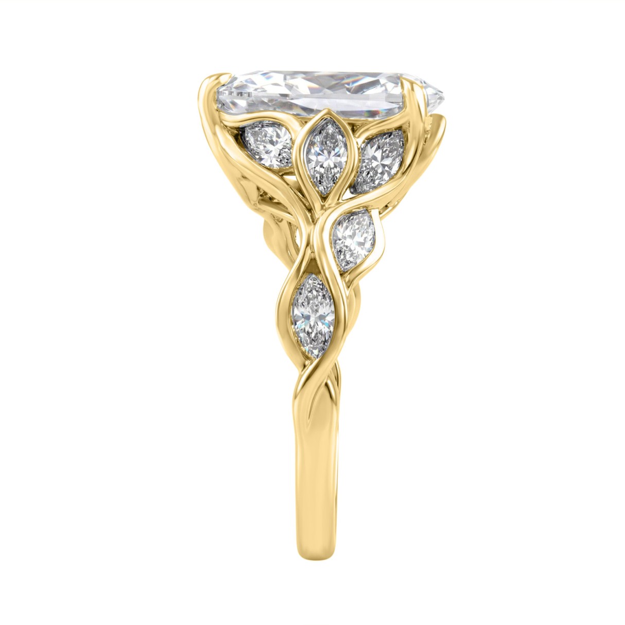 Elegant 14K Yellow Gold 4 1/5Ct Diamond Ring Pear & Marquise With Marquise Side Stones, Women Fashion Ring 3Ct Pear Center Stone (Color F-G -Clarity Vs1/Vs2)