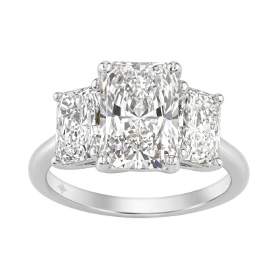 14K White Gold 5.00Ct Radiant  Lab Grown Diamond Ring 3.00Ct Center Stone Emerald Diamond Three Stone Engagement Ring For Women (Color F-G Clarity Vs1/Vs2)