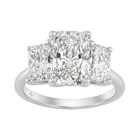 14K White Gold 5.00Ct Radiant  Lab Grown Diamond Ring 3.00Ct Center Stone Emerald Diamond Three Stone Engagement Ring For Women (Color F-G Clarity Vs1/Vs2)