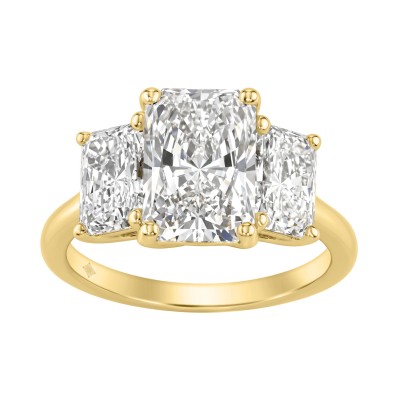 14K Yellow Gold 5.00Ct Radiant  Lab Grown Diamond Ring 3.00Ct Center Stone Emerald Diamond Three Stone Engagement Ring For Women (Color F-G Clarity Vs1/Vs2)