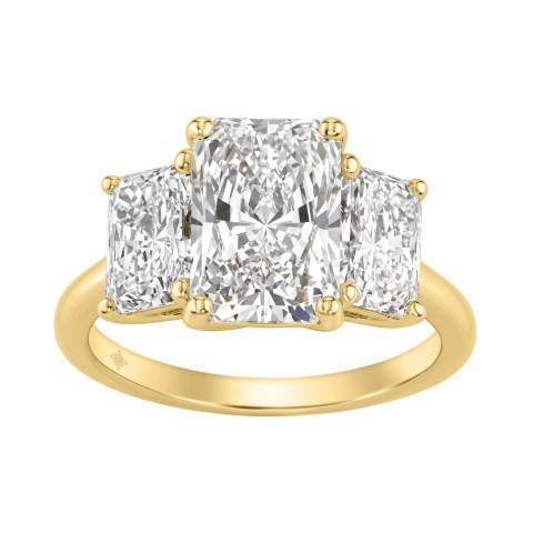 14K Yellow Gold 5.00Ct Radiant  Lab Grown Diamond Ring 3.00Ct Center Stone Emerald Diamond Three Stone Engagement Ring For Women (Color F-G Clarity Vs1/Vs2)