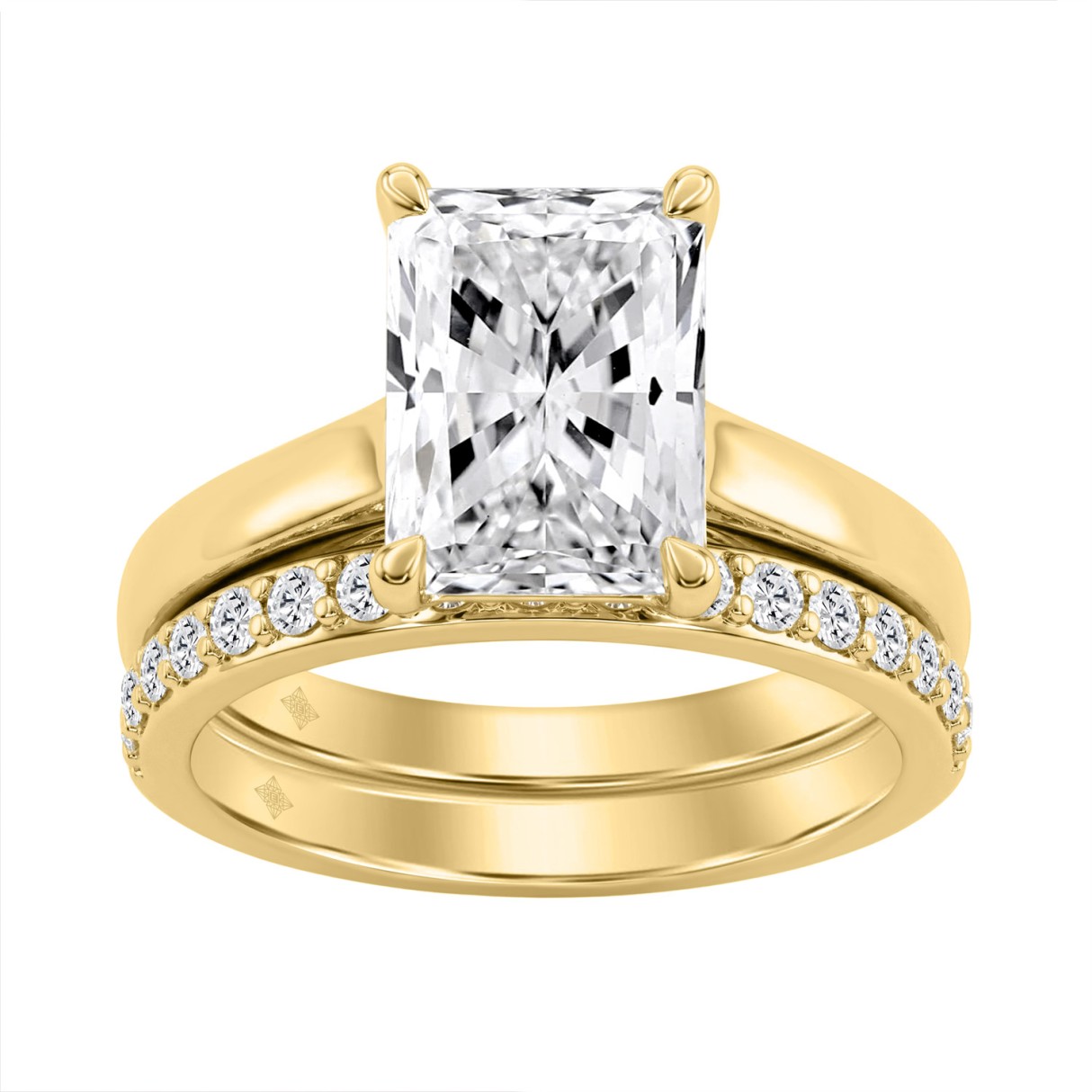 Luxury 18K Yellow Gold 3 1/3Ct Radiant & Round Diamond Bridal Set 3.00Ct Radiant Cut Engagement Ring With Matching Wedding Band (Color F-G -Clarity Vs1/Vs2)