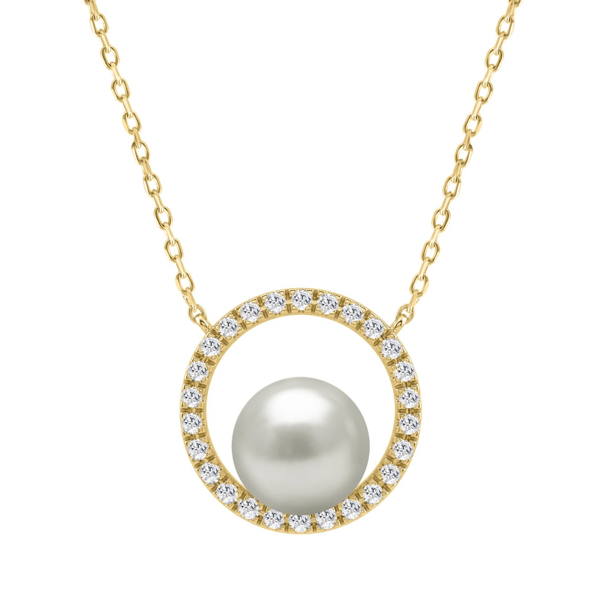 Luxury 10K Yellow Gold 1/4Ct Round Diamond & Pearl Necklace For Women Classic Jewelry Gift (Color F-G -Clarity Vs1/Vs2)