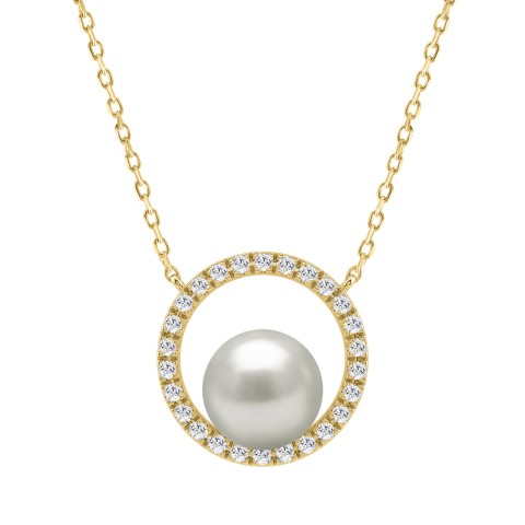 Luxury 10K Yellow Gold 1/4Ct Round Diamond & Pearl Necklace For Women Classic Jewelry Gift (Color F-G -Clarity Vs1/Vs2)