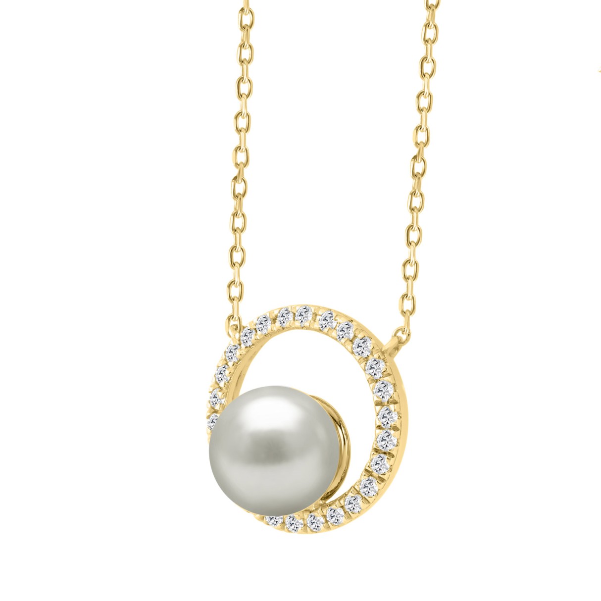 Luxury 10K Yellow Gold 1/4Ct Round Diamond & Pearl Necklace For Women Classic Jewelry Gift (Color F-G -Clarity Vs1/Vs2)