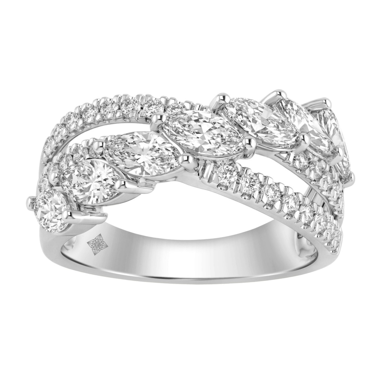 14K White Gold Ladies Crossover Fashion Ring 1 3/4...
