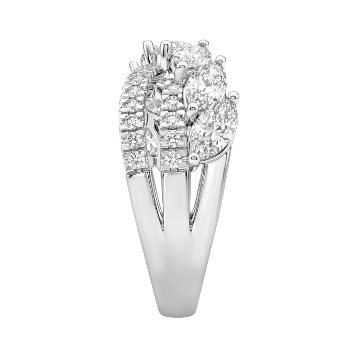 14K White Gold Ladies Crossover Fashion Ring 1 3/4Ct Round & Marquise Diamond (Color F-G -Clarity Vs1/Vs2)