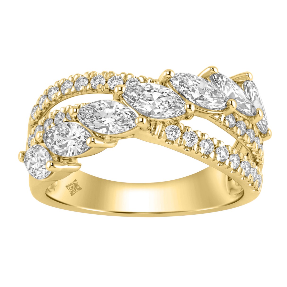 14K Yellow Gold Ladies Crossover Fashion Ring 1 3/...