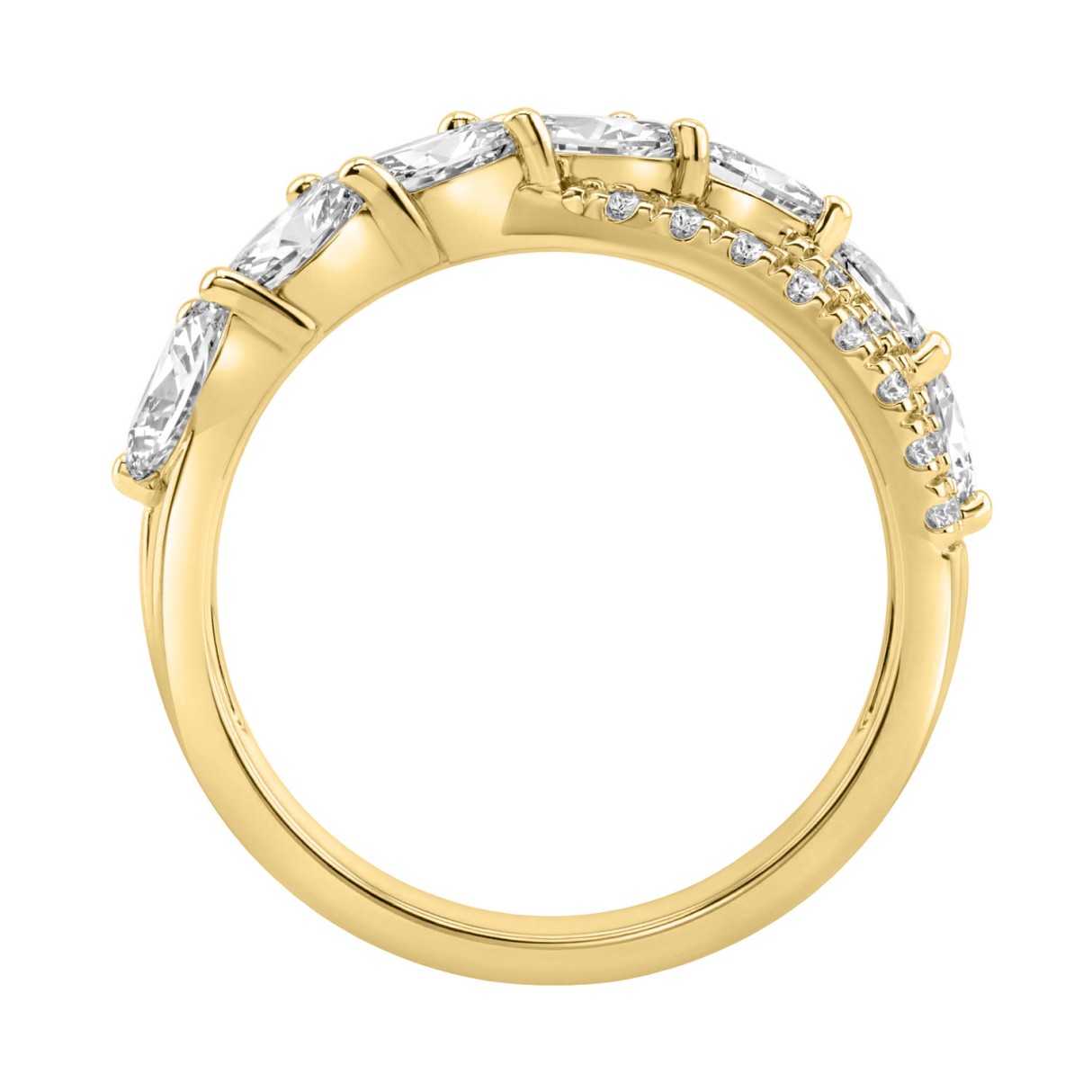 14K Yellow Gold Ladies Crossover Fashion Ring 1 3/4Ct Round & Marquise Diamond (Color F-G -Clarity Vs1/Vs2)