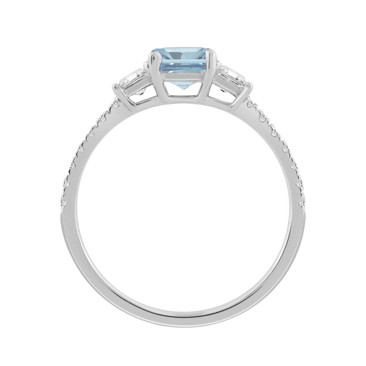 18K White Gold 1 1/3Ct Round & Princess Cut Diamond Fashion Ring 3.00Ct Radiant Blue Center Stone (Color F-G -Clarity Vs1/