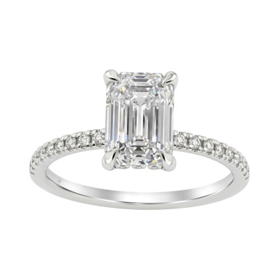 14K White Gold Lab-Grown Diamond Engagement Ring For Women 2 1/4 Ct Round & Emerald Cut Diamonds (Color F-G -Clarity Vs1/Vs2)