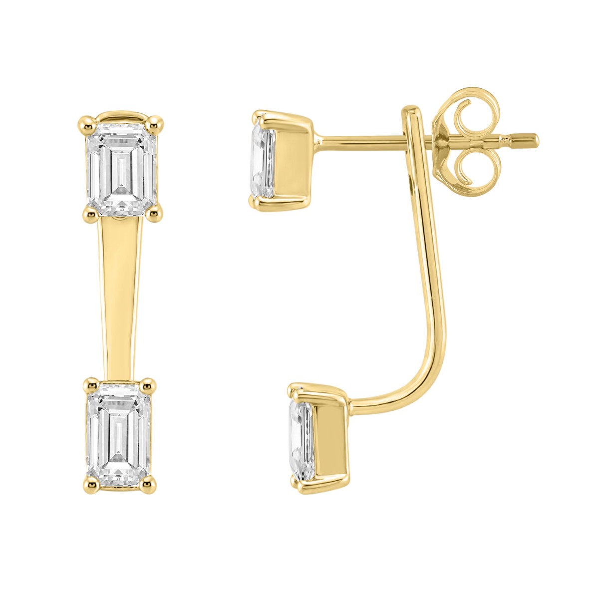 14K Yellow Gold Emerald Cut Diamond Earrings For Women 1 1/2Ct Luxury Fashion Earring