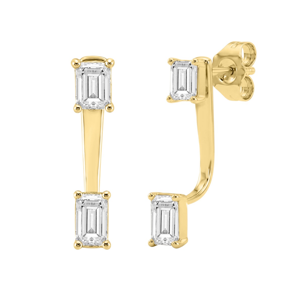 14K Yellow Gold Emerald Cut Diamond Earrings For Women 1 1/2Ct Luxury Fashion Earring
