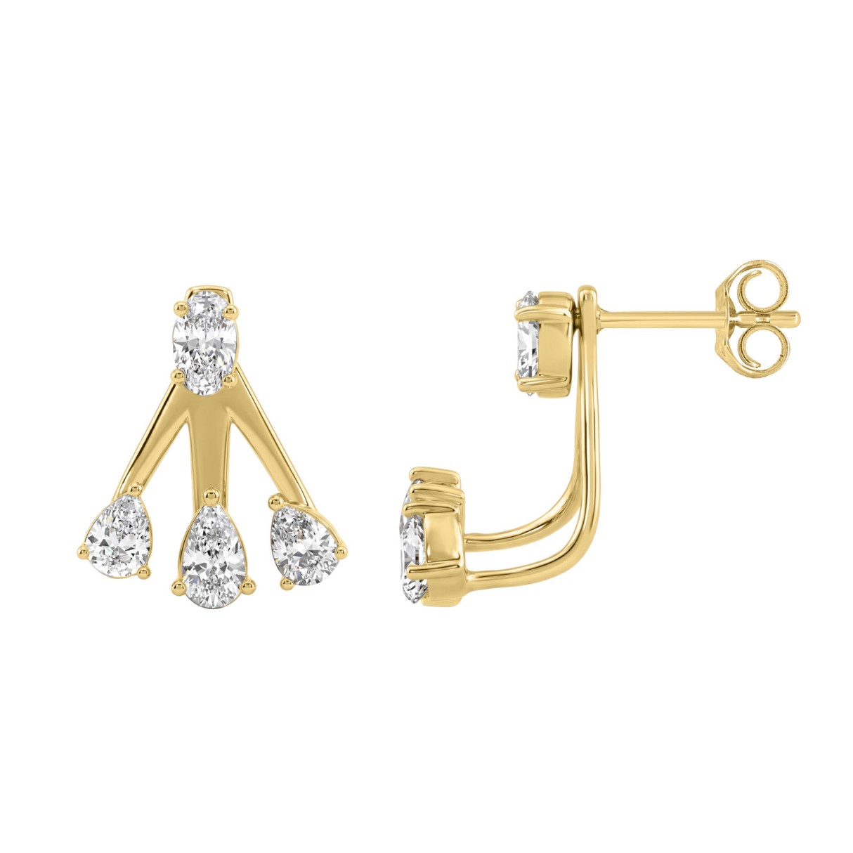 Luxury 14K Yellow Gold 1 1/2Ct Fashion Earrings Featuring Oval And Pear Shape Diamonds