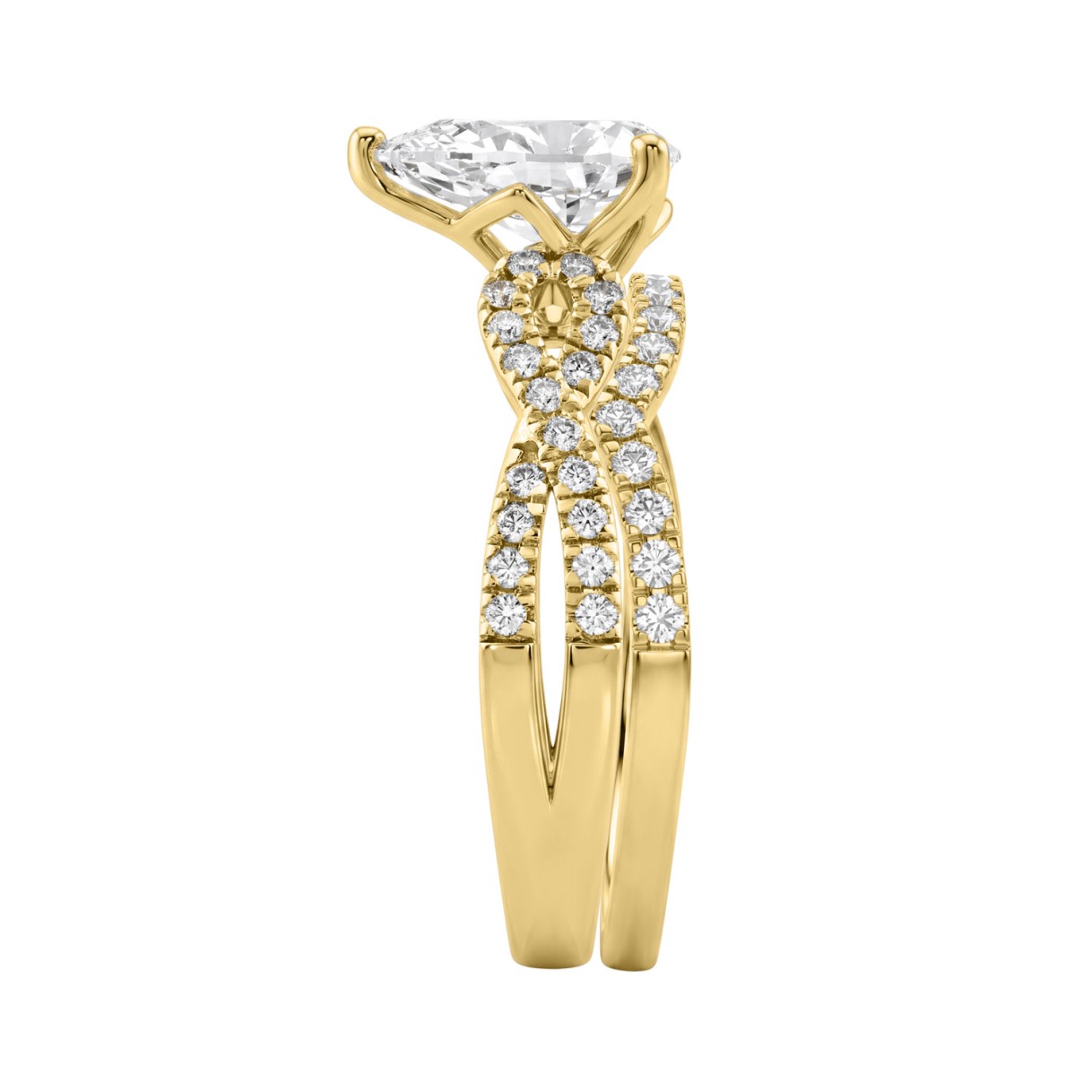 14K Yellow Gold Pear Shaped Diamond Bridal Set 2.00 Ct 1 1/2Ct Center Pear Engagement Ring With Round Diamond Wedding Band (Color F-G -Clarity Vs1/Vs2)