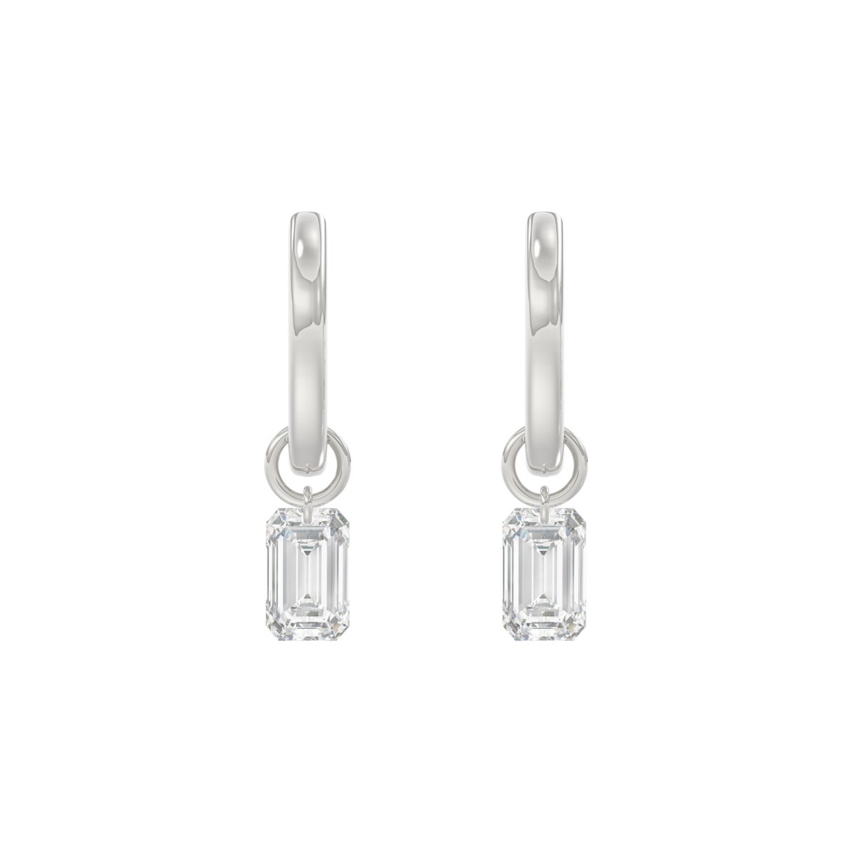 Solid 14k White Gold 1.00CT Emerald Lab-Grown Diamond Drilling Drop Hoop Earrings (Color F-G -Clarity Vs1/Vs2)