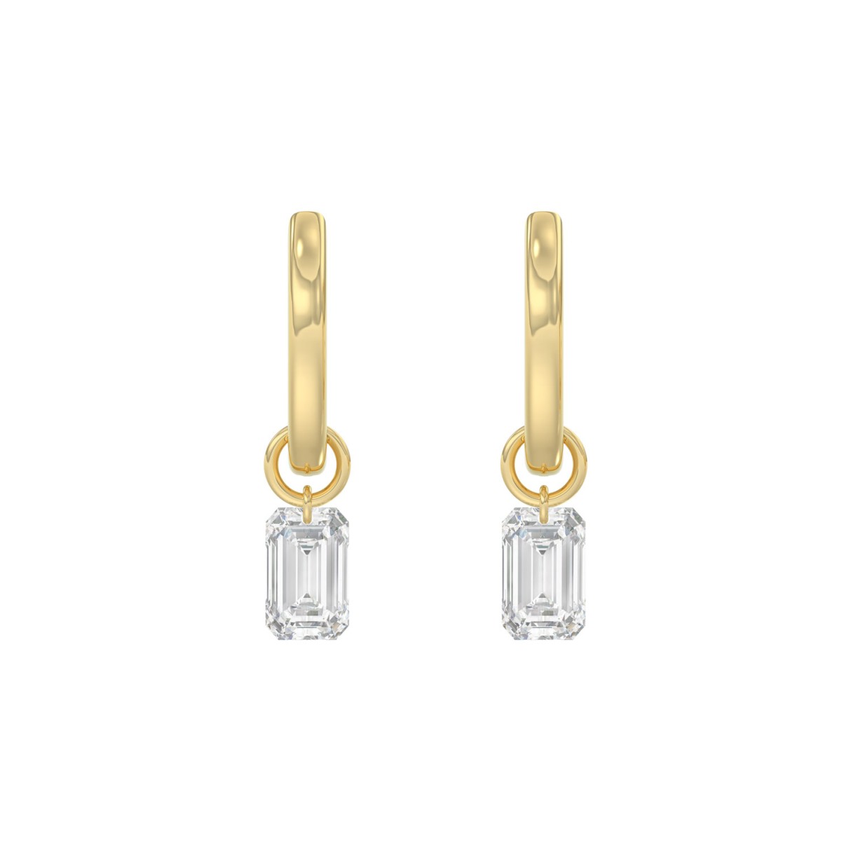 Solid 14k Yellow Gold 1.00CT Emerald Lab-Grown Diamond Drilling Drop Hoop Earrings (Color F-G -Clarity Vs1/Vs2)