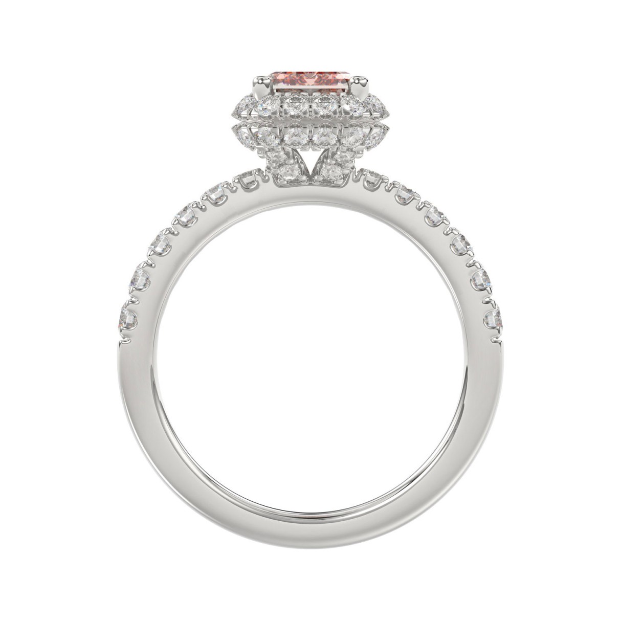 14K White Gold 4.00Ct Round Diamond Halo Ring For Women 3.00Ct Pink Radiant Cut Center Stone  With Round Diamond Halo (Color F-G -Clarity Vs1/Vs2)