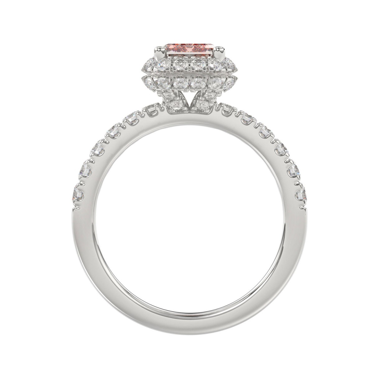 14K White Gold 4.00Ct Round Diamond Halo Ring For Women 3.00Ct Pink Radiant Cut Center Stone  With Round Diamond Halo (Color F-G -Clarity Vs1/Vs2)