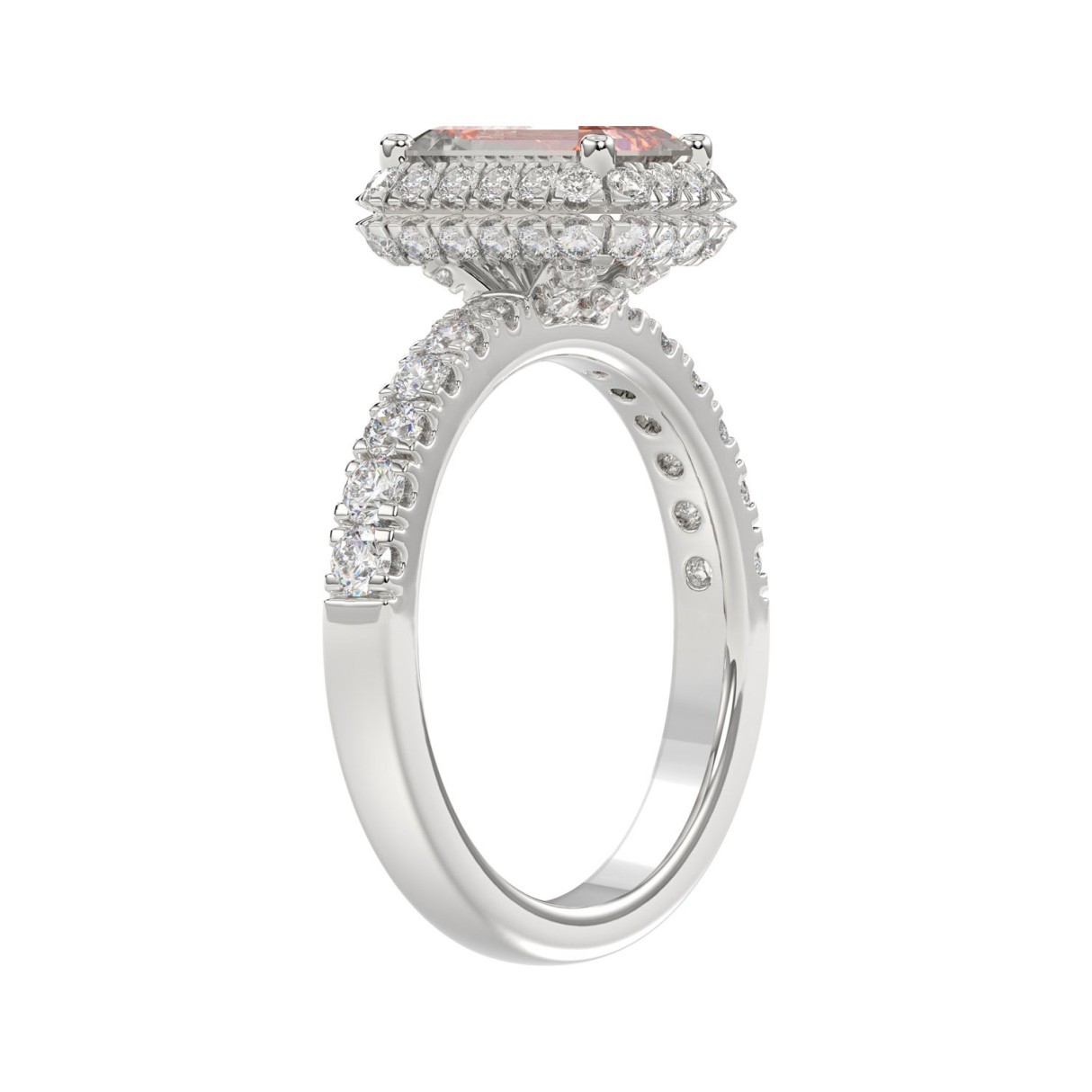14K White Gold 4.00Ct Round Diamond Halo Ring For Women 3.00Ct Pink Radiant Cut Center Stone  With Round Diamond Halo (Color F-G -Clarity Vs1/Vs2)