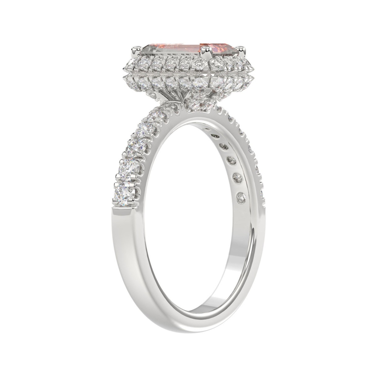 14K White Gold 4.00Ct Round Diamond Halo Ring For Women 3.00Ct Pink Radiant Cut Center Stone  With Round Diamond Halo (Color F-G -Clarity Vs1/Vs2)