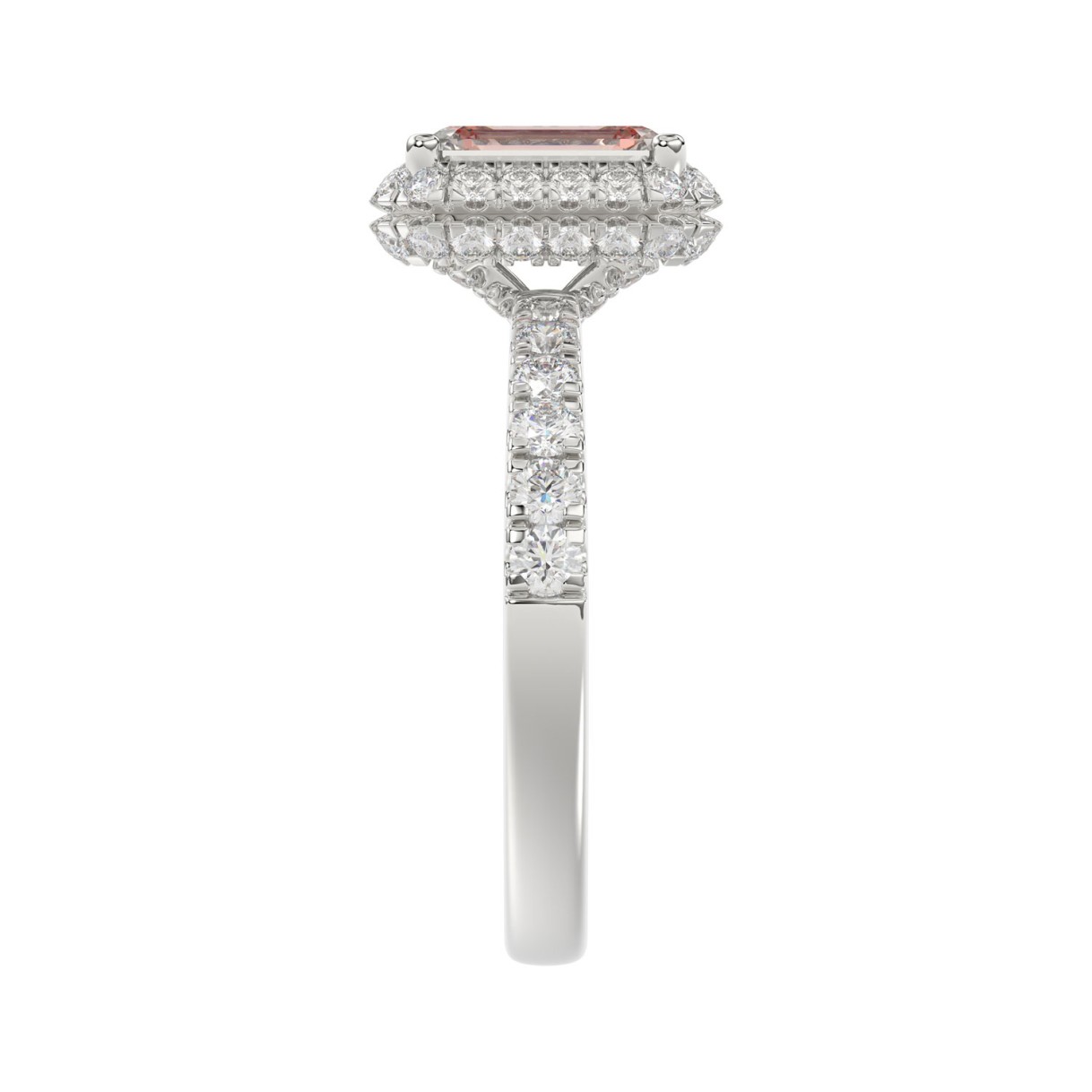 14K White Gold 4.00Ct Round Diamond Halo Ring For Women 3.00Ct Pink Radiant Cut Center Stone  With Round Diamond Halo (Color F-G -Clarity Vs1/Vs2)