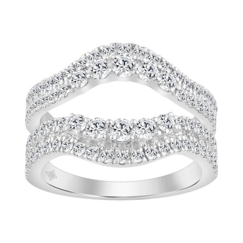1 1/4Ct Lab-Grown Diamond Wrap Ring In 14K White Gold  Round Cut Diamond Enhancer Ring, Double Row Graduated Design (Color F-G -Clarity Vs1/Vs2)