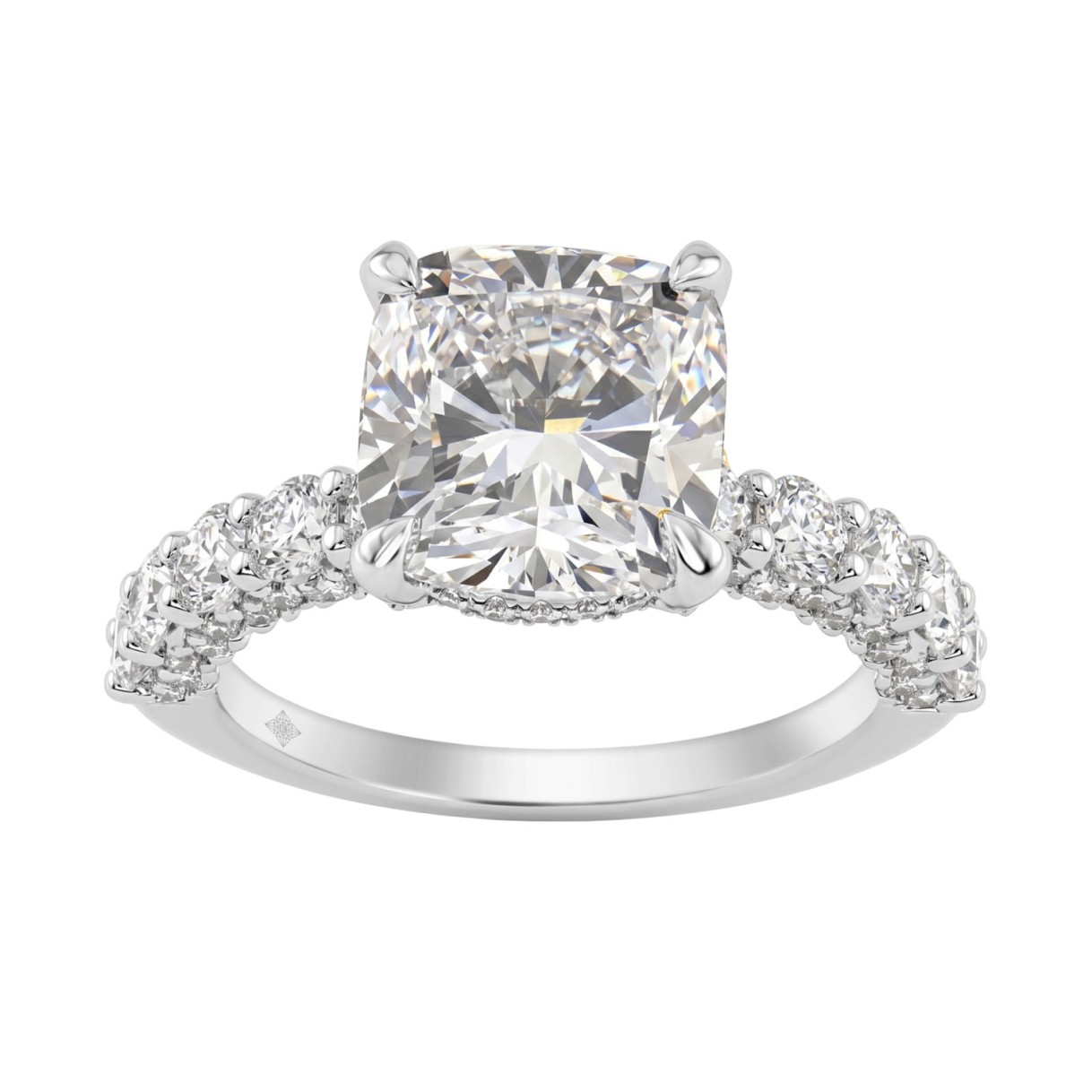 Ladies 14K White Gold Diamond Ladies Engagement Ring 5 1/2Ct Round Cut With Cushion Diamond 4Ct Cushion Center Stone (Color F-G -Clarity Vs1/Vs2)