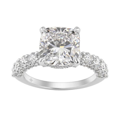 Ladies 14K White Gold Diamond Ladies Engagement Ring 5 1/2Ct Round Cut With Cushion Diamond 4Ct Cushion Center Stone (Color F-G -Clarity Vs1/Vs2)