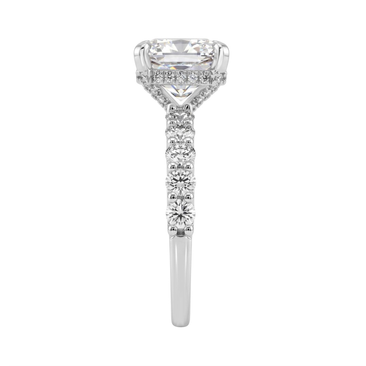 Ladies 14K White Gold Diamond Ladies Engagement Ring 5 1/2Ct Round Cut With Cushion Diamond 4Ct Cushion Center Stone (Color F-G -Clarity Vs1/Vs2)