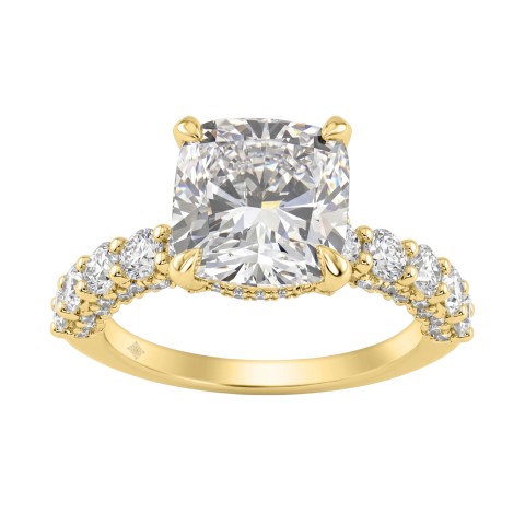 Ladies 14K Yellow Gold Diamond Ladies Engagement Ring 5 1/2Ct Round Cut With Cushion Diamond 4Ct Cushion Center Stone (Color F-G -Clarity Vs1/Vs2)