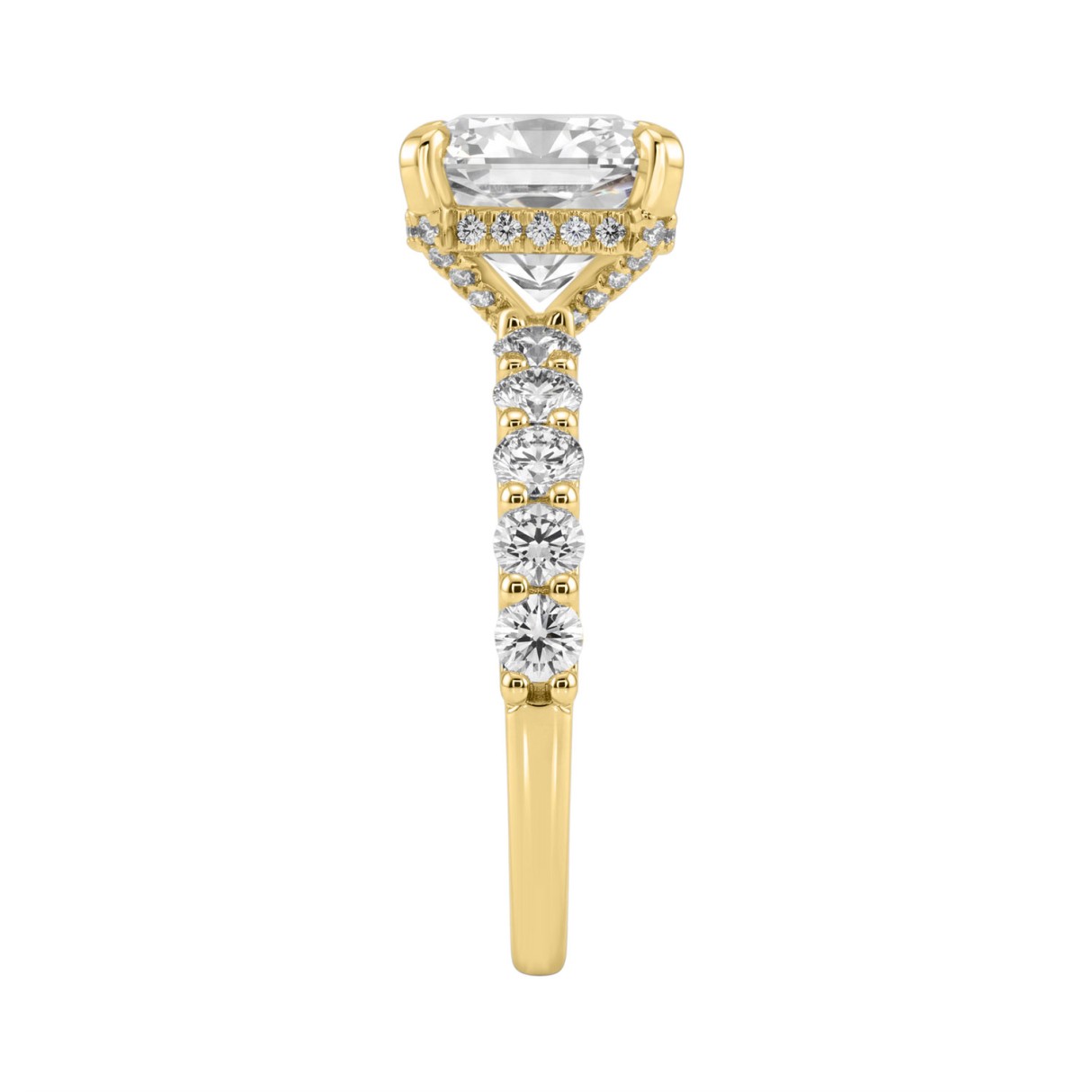 Ladies 14K Yellow Gold Diamond Ladies Engagement Ring 5 1/2Ct Round Cut With Cushion Diamond 4Ct Cushion Center Stone (Color F-G -Clarity Vs1/Vs2)