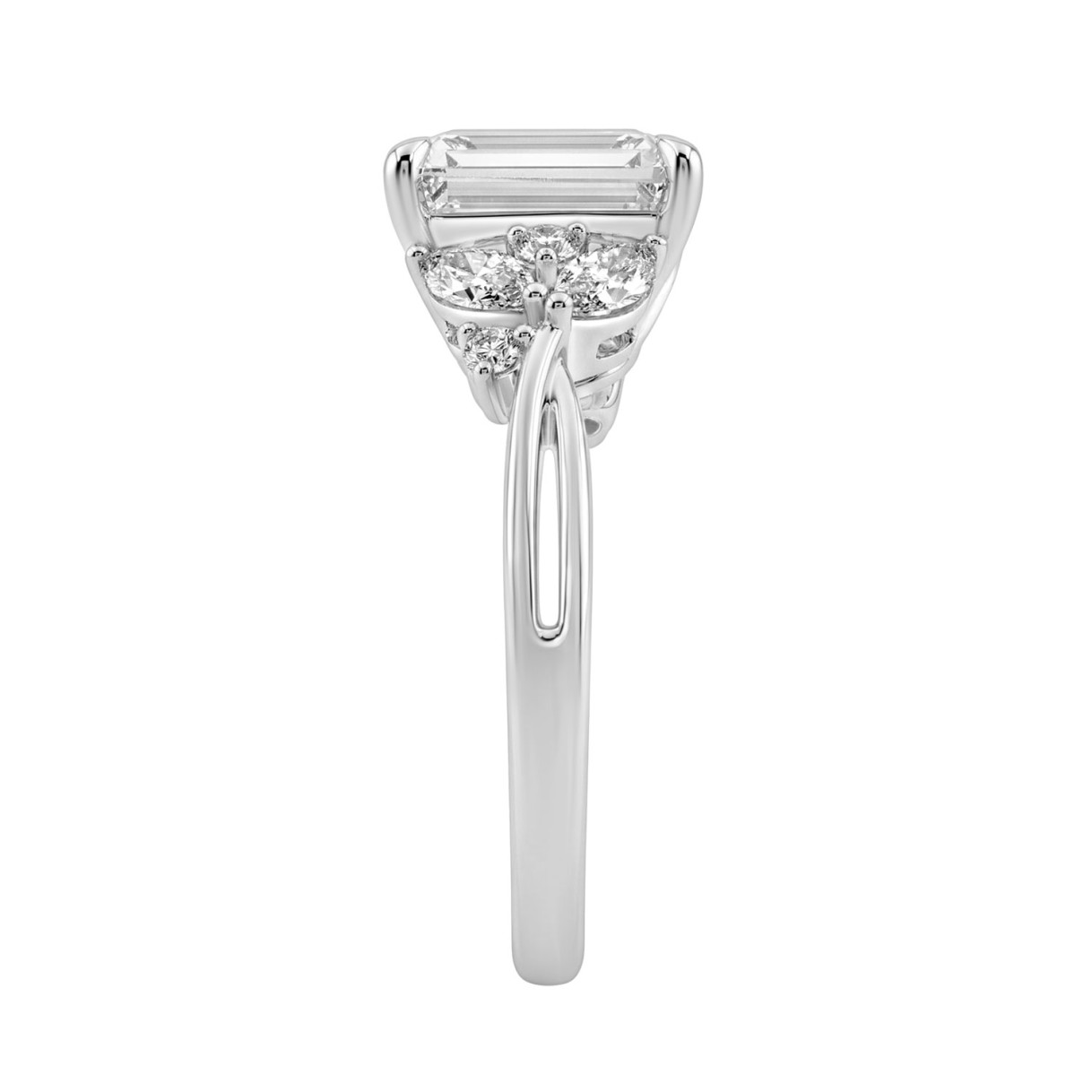 14K White Gold Ladies Lab-Grown Brown Diamond Ladies Engagement Ring 3 1/2Ct Radiant, Round & Marquise With Side Marquise Accents 3Ct Radiant Center Stone (Color F-G -Clarity Vs1/Vs2)