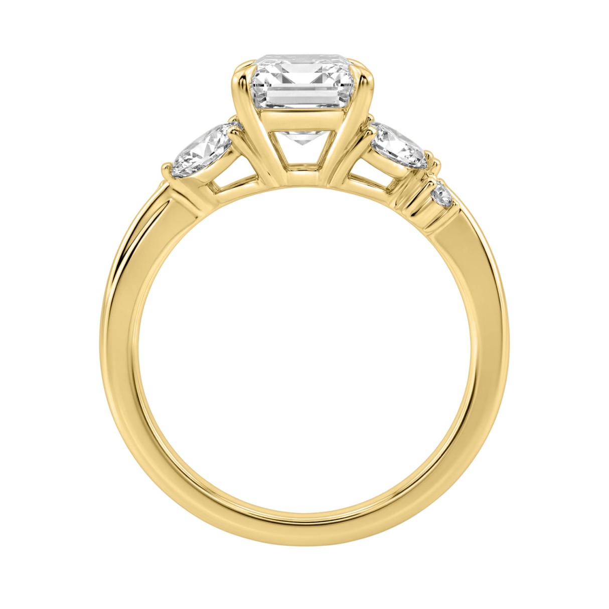 14K Yellow Gold Ladies Lab-Grown Brown Diamond Ladies Engagement Ring 3 1/2Ct Radiant, Round & Marquise With Side Marquise Accents 3Ct Radiant Center Stone (Color F-G -Clarity Vs1/Vs2)
